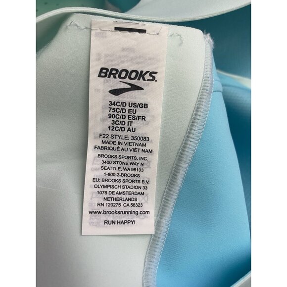 Brooks 34C/D Dare Zip Front Run Bra 2.0 Ice Blue Vivid Teal Molded Sports Bra - Picture 4 of 9